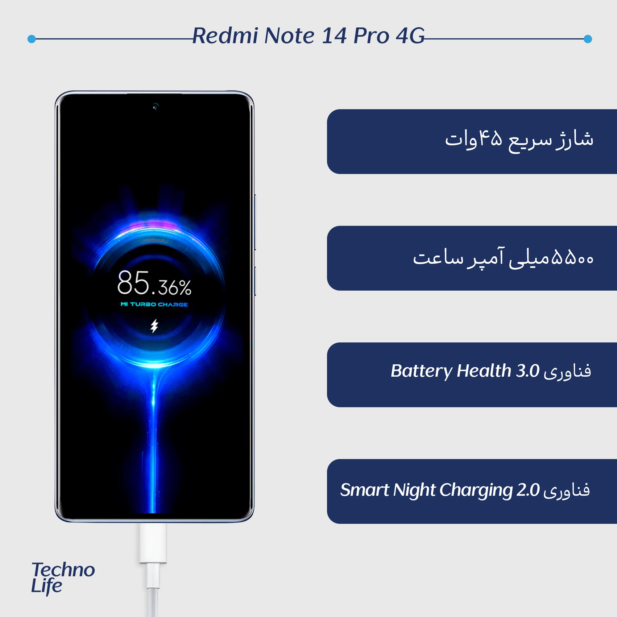 گوشی موبایل شیائومی مدل Redmi Note 14 Pro 4G ظرفیت 256 گیگابایت رم 8 گیگابایت به همراه شارژر اصلی