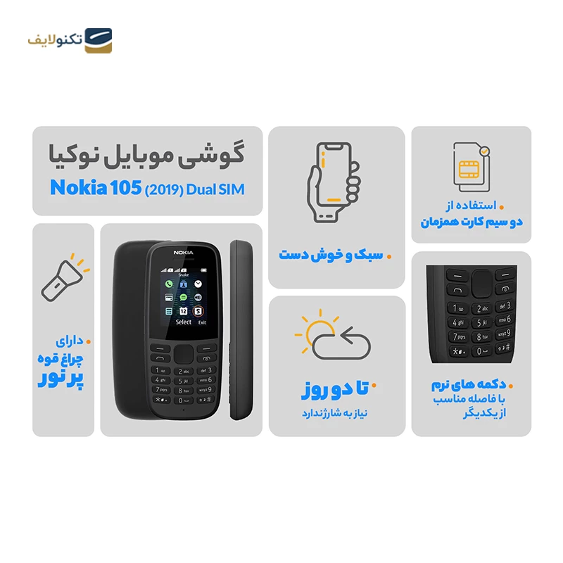 گوشی موبایل نوکیا مدل 105 (2019) ظرفیت 4 مگابایت رم 4 مگابایت - مونتاژ ایران